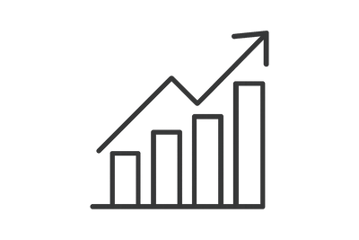 1. Bedre performance (diagram/pil opad):
"Stort minimalistisk lineart ikon af et stigende diagram med en pil. Tegnet i ensartet 2px outline, moderne sporty stil, uden fyld og uden baggrund (transparent). Ikonet skal fylde det meste af billedfladen, så det bliver tydeligt og stort i sektionen."